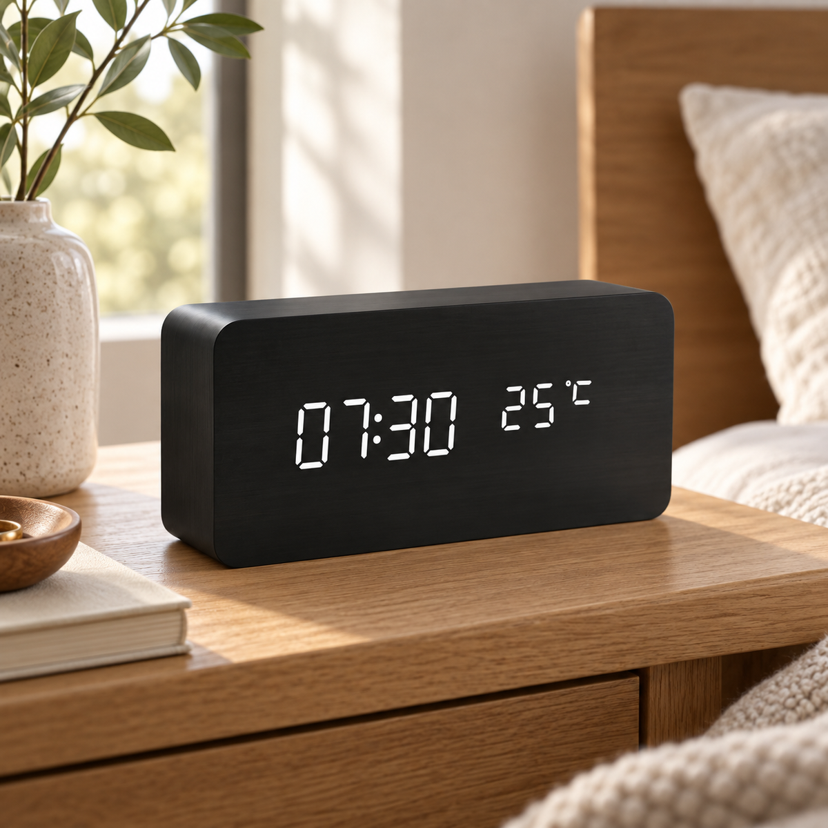 Despertador digital Morgenholz — Bloque negro