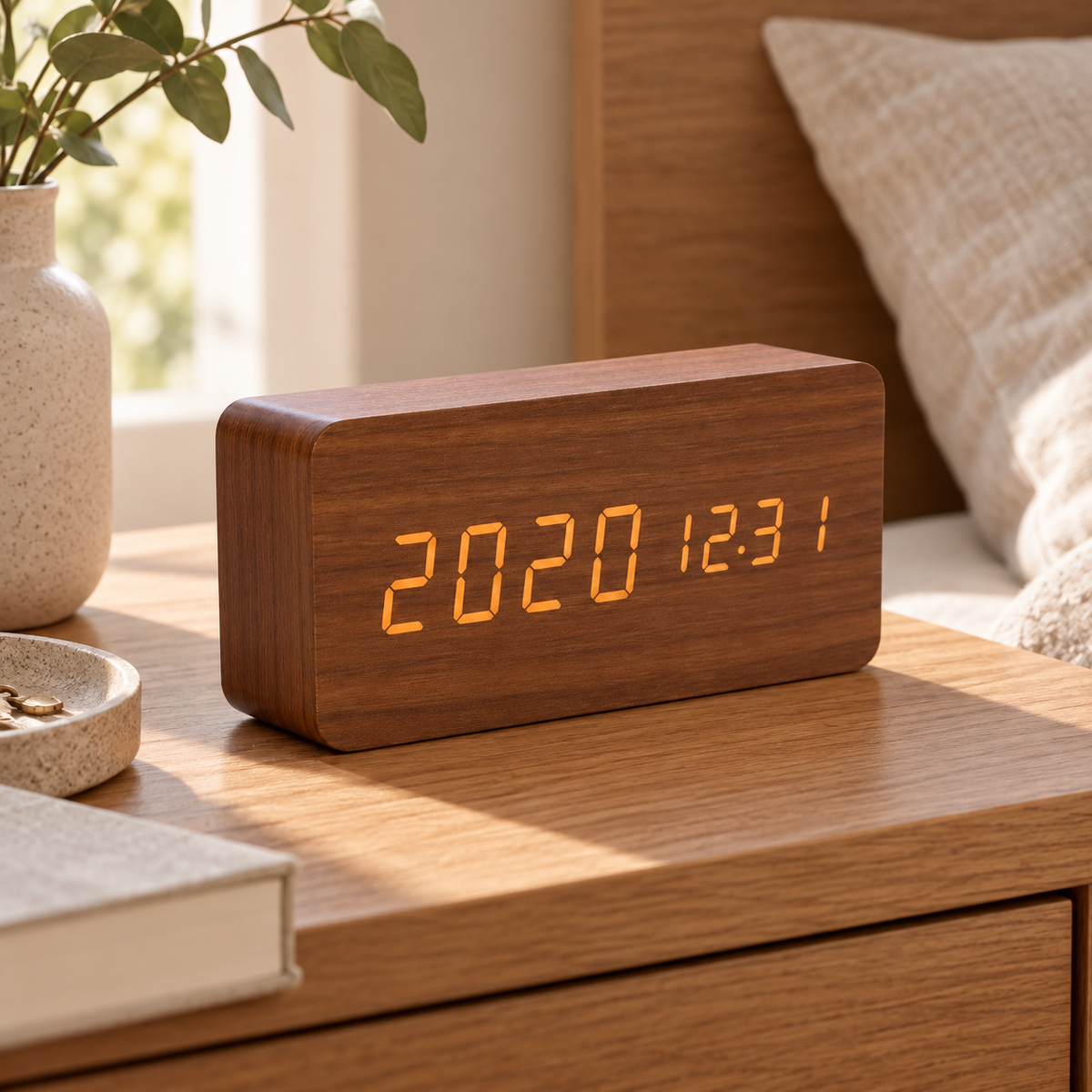 Despertador digital Morgenholz — Bloque marrón