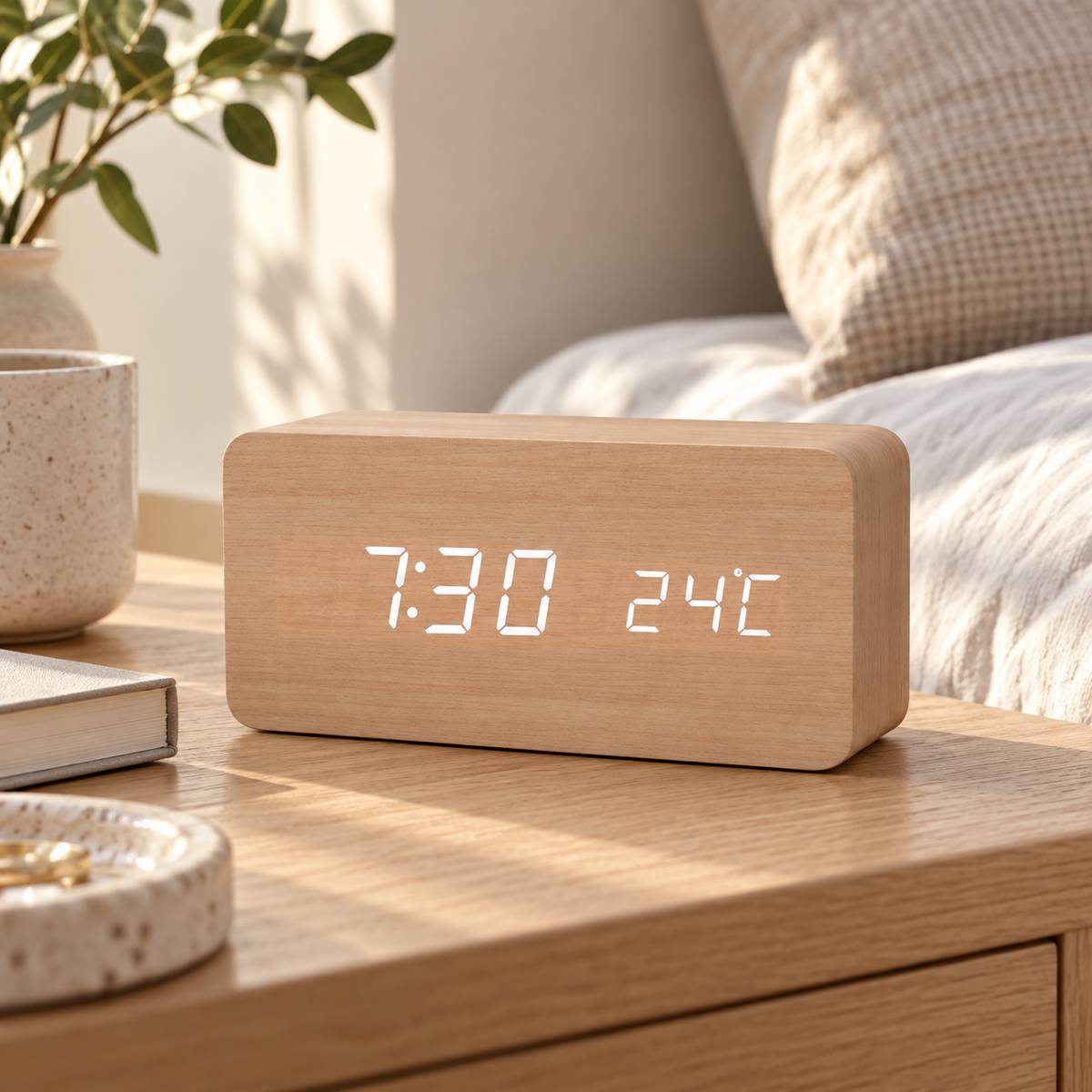 Despertador digital Morgenholz — Bloque madera