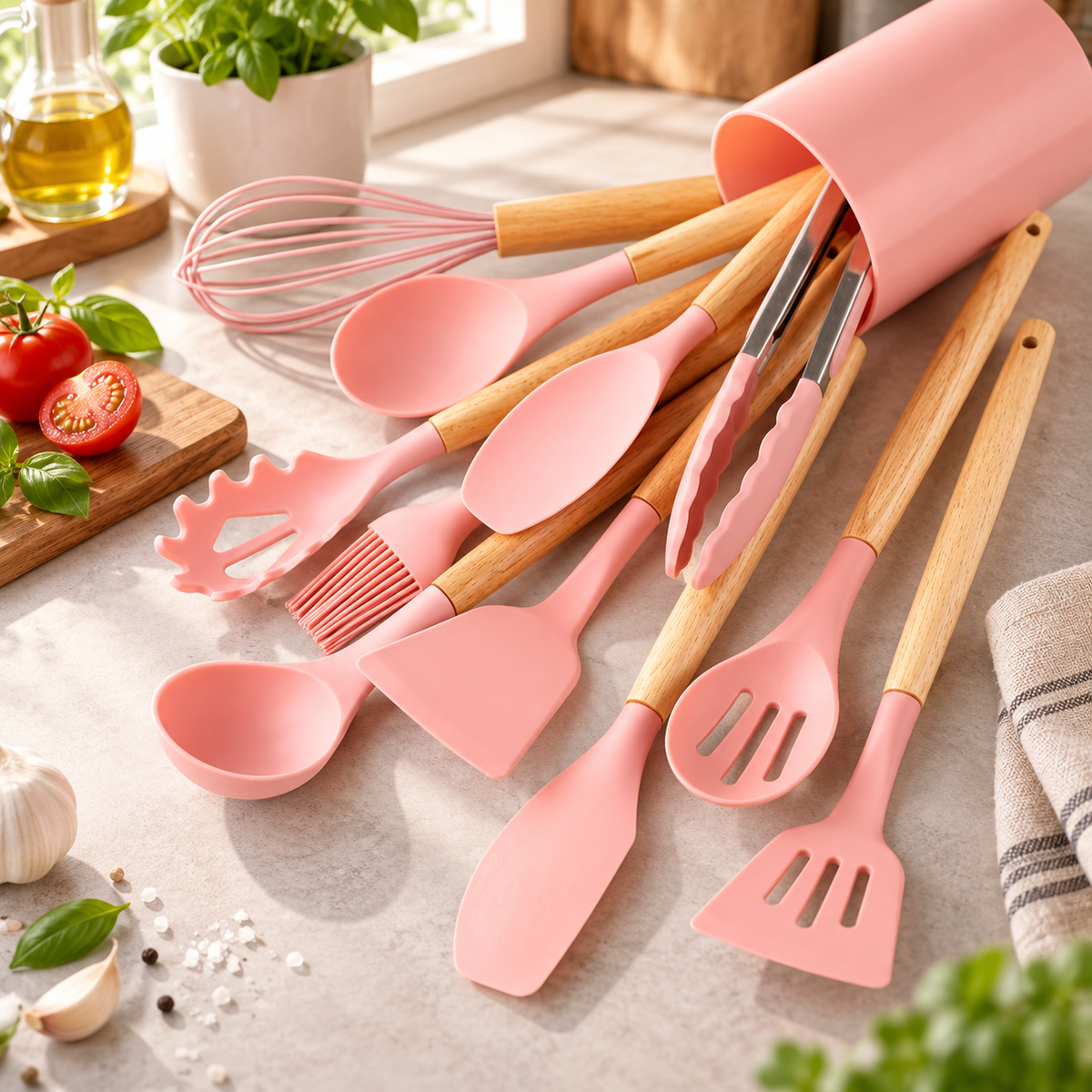 Set de 12 utensilios Silvena — Rosa claro