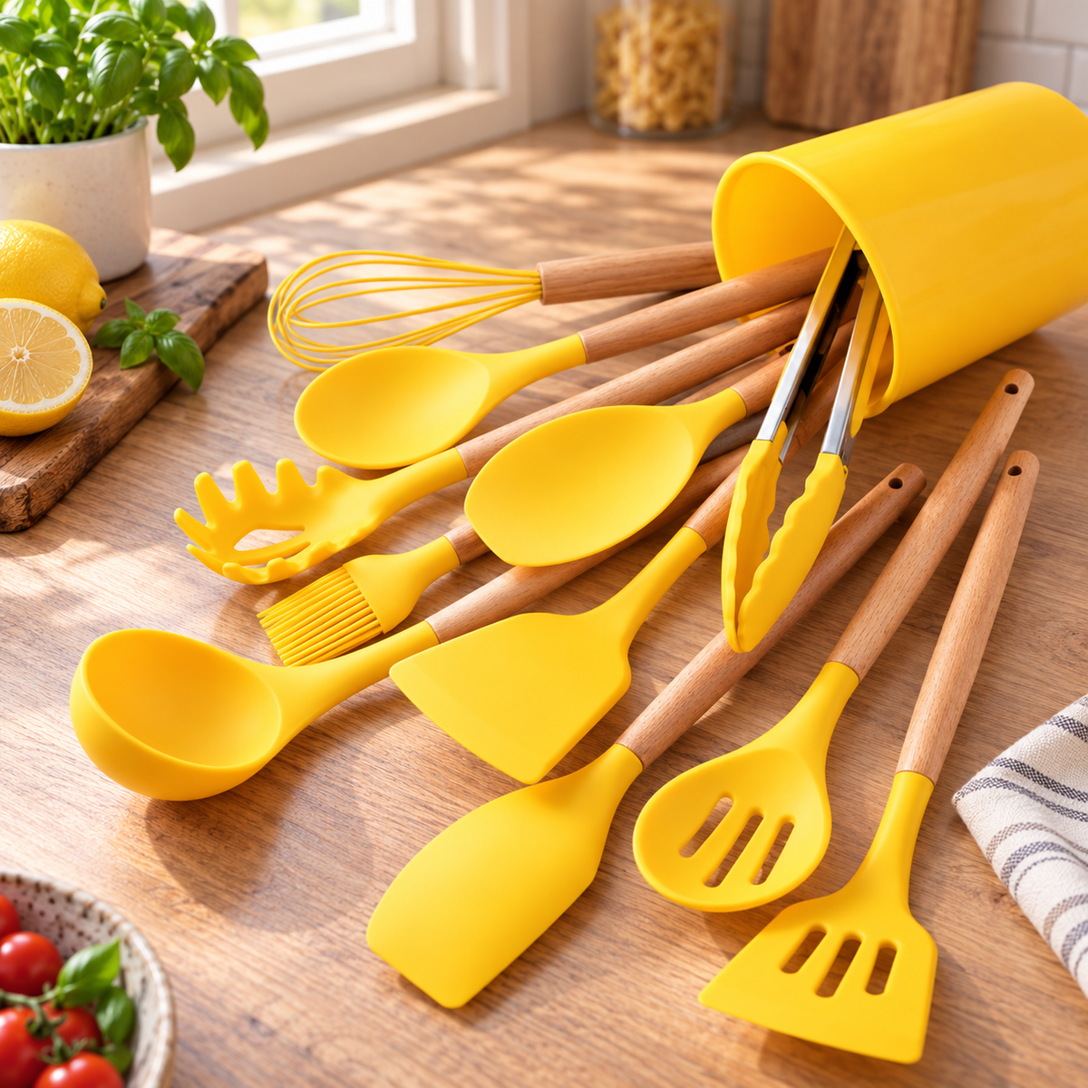 Set de 12 utensilios Silvena — Amarillo limón