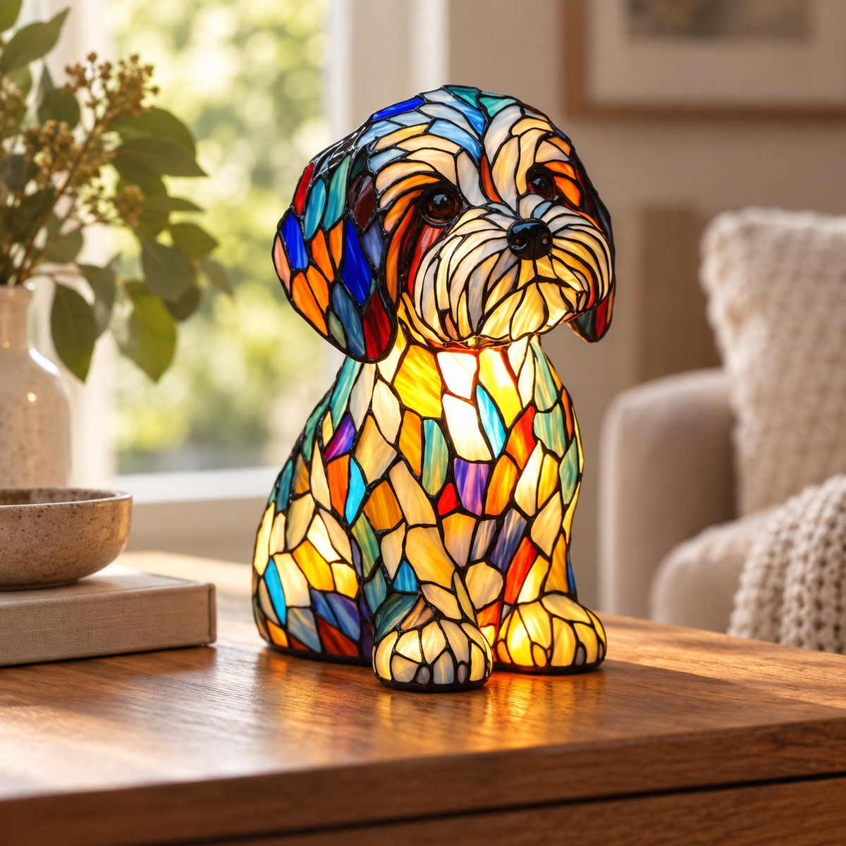 Lámpara de vidrio Mosaik — Perro de pelo largo