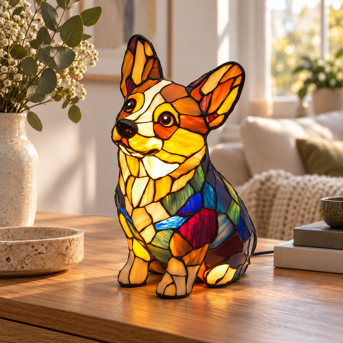 Lámpara de vidrio Mosaik — Corgi sentado