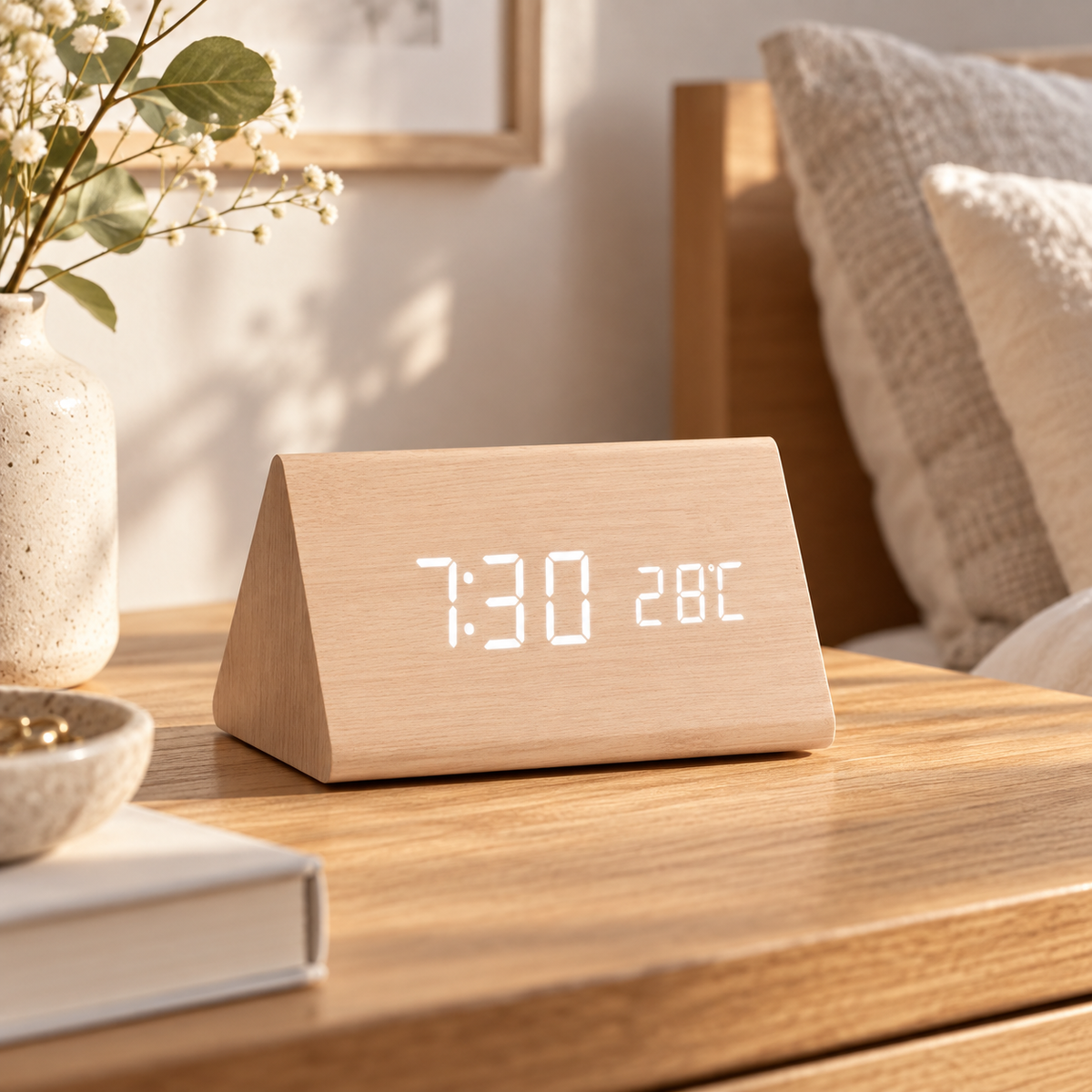 Despertador digital Morgenholz — Triángulo madera