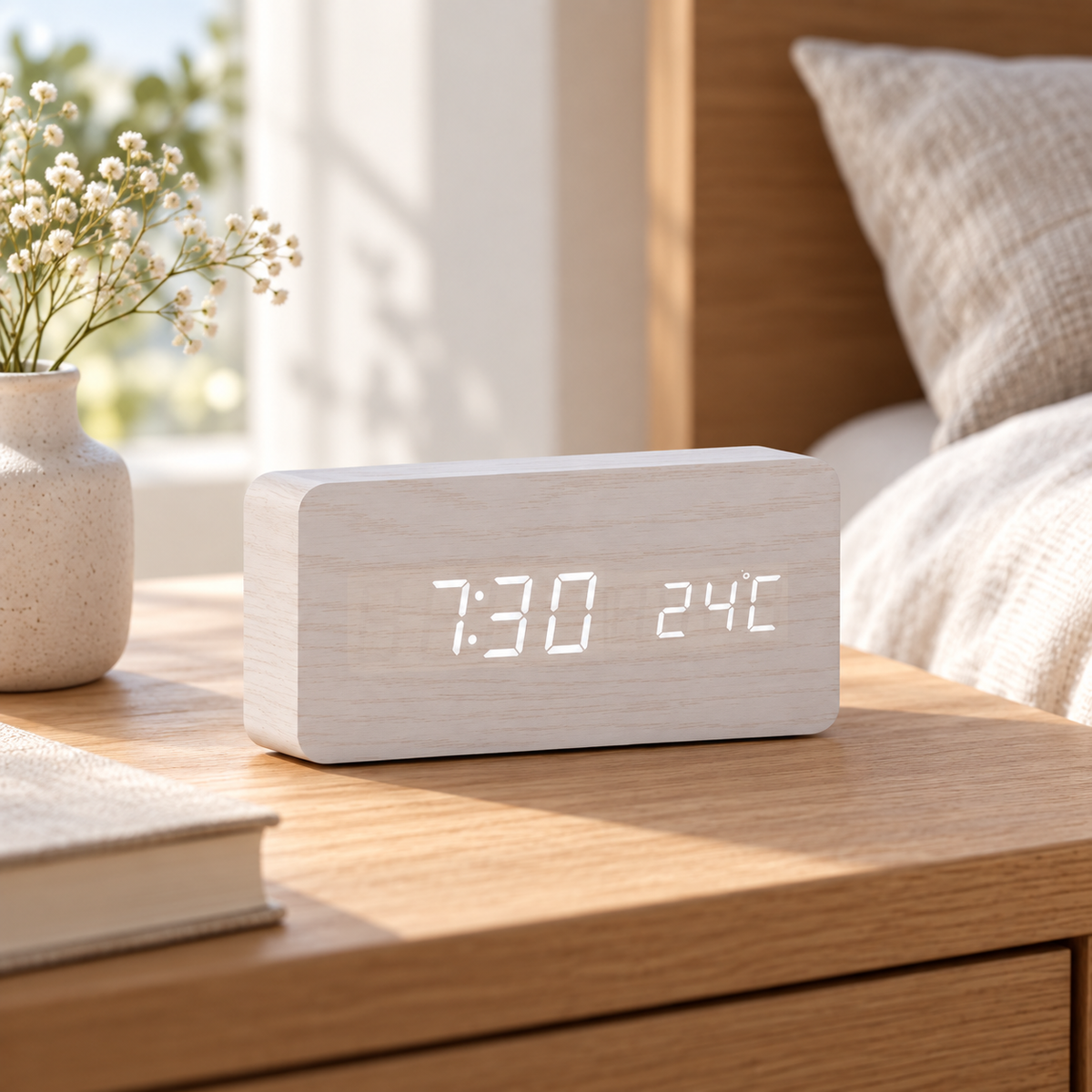 Despertador digital Morgenholz — Bloque blanco