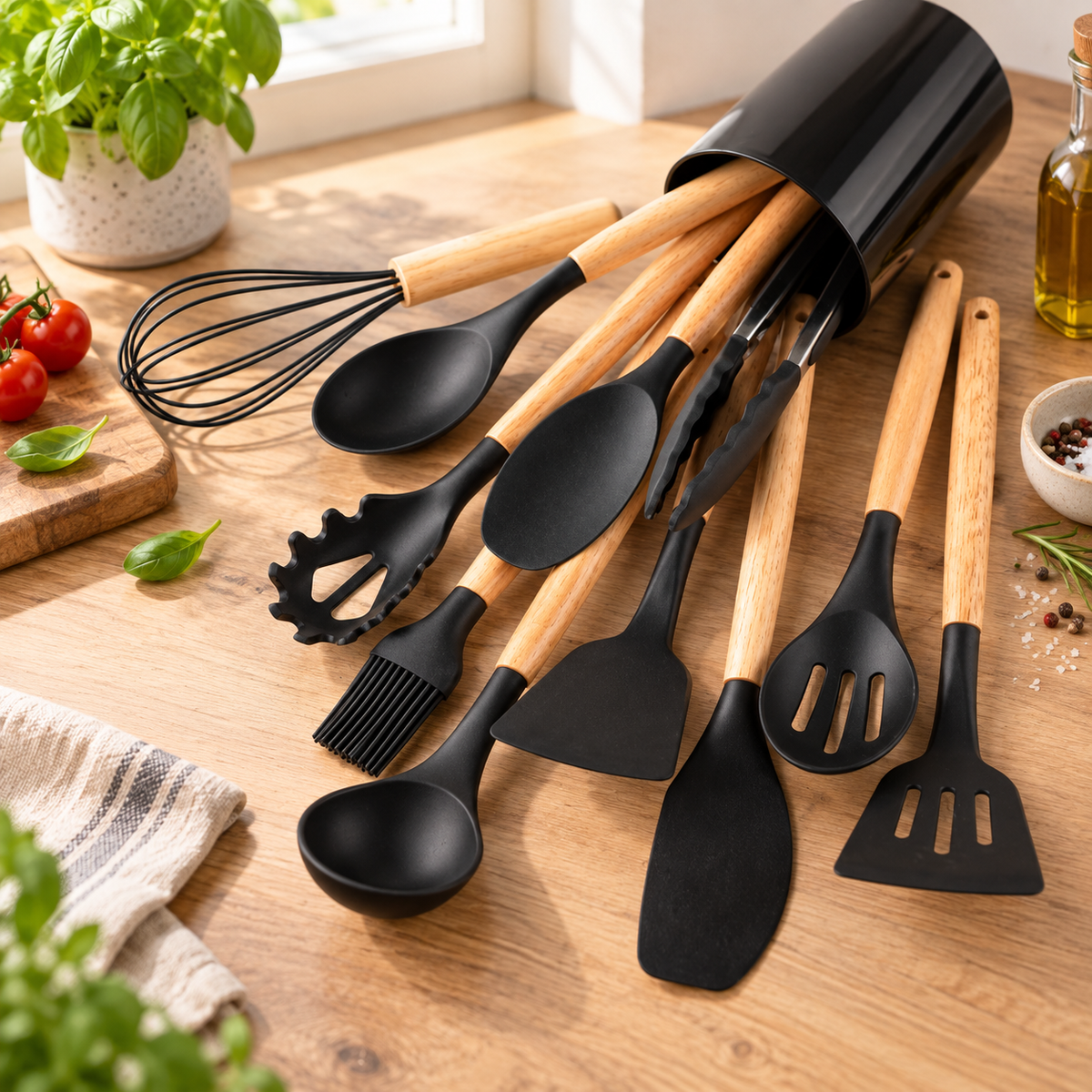 Set de 12 utensilios Silvena — Negro