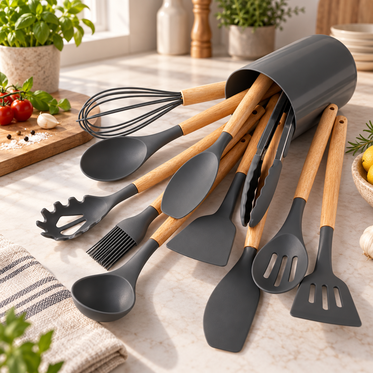Set de 12 utensilios Silvena — Gris oscuro