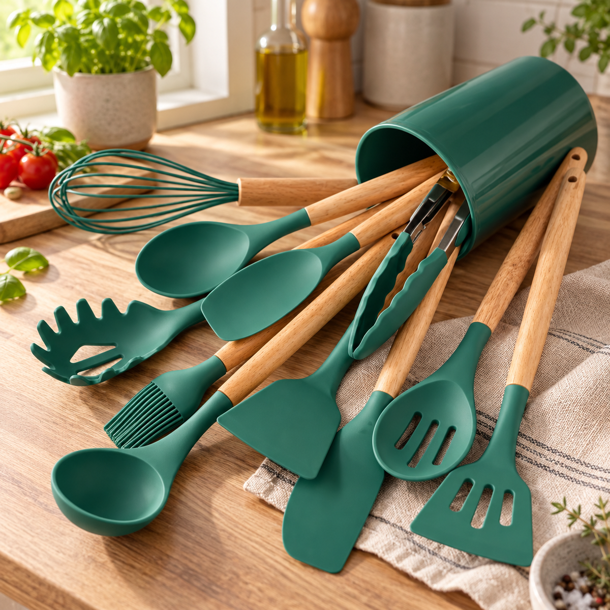 Set de 12 utensilios Silvena — Verde intenso